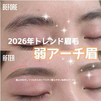 2026年トレンド眉毛デザイン：緩やかなカーブの弱めアーチの眉毛デザイン写真